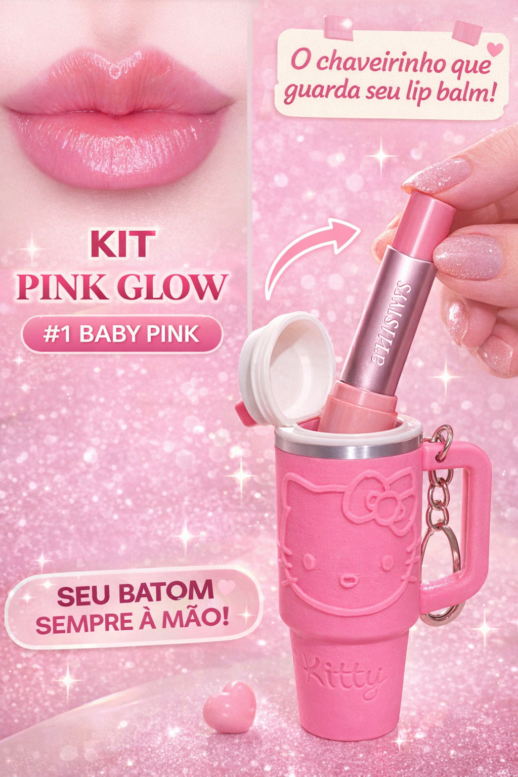 Kit Pink Glow – Lip Balm Coreano + Mini Cup Porta Batom