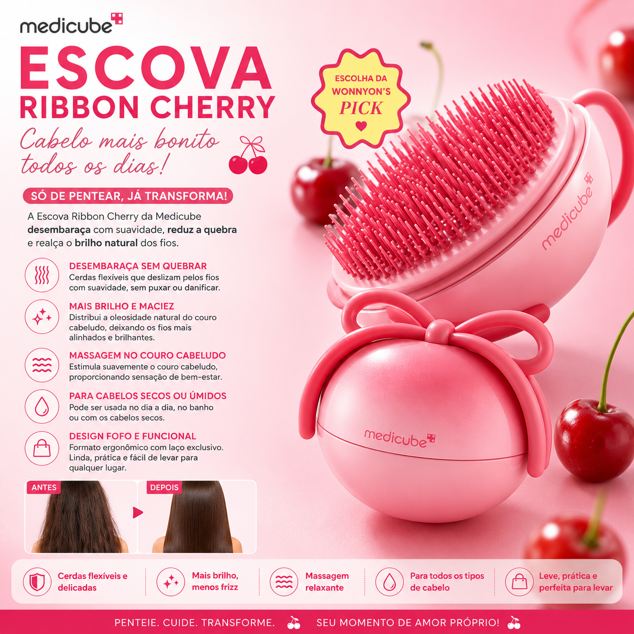 Escova de Cabelo Medicube Cherry Brush 🍒