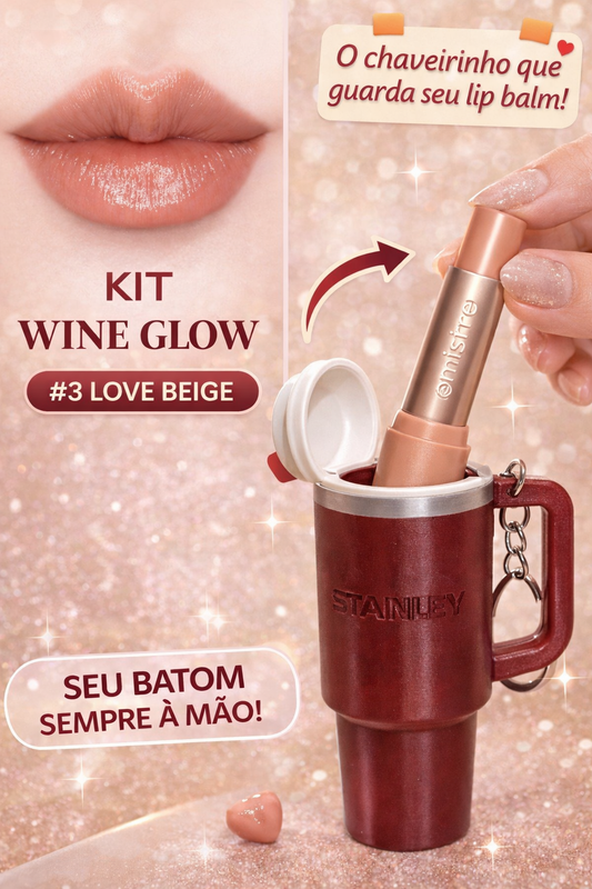 Kit Wine Glow – Lip Balm Coreano + Mini Cup Porta Batom